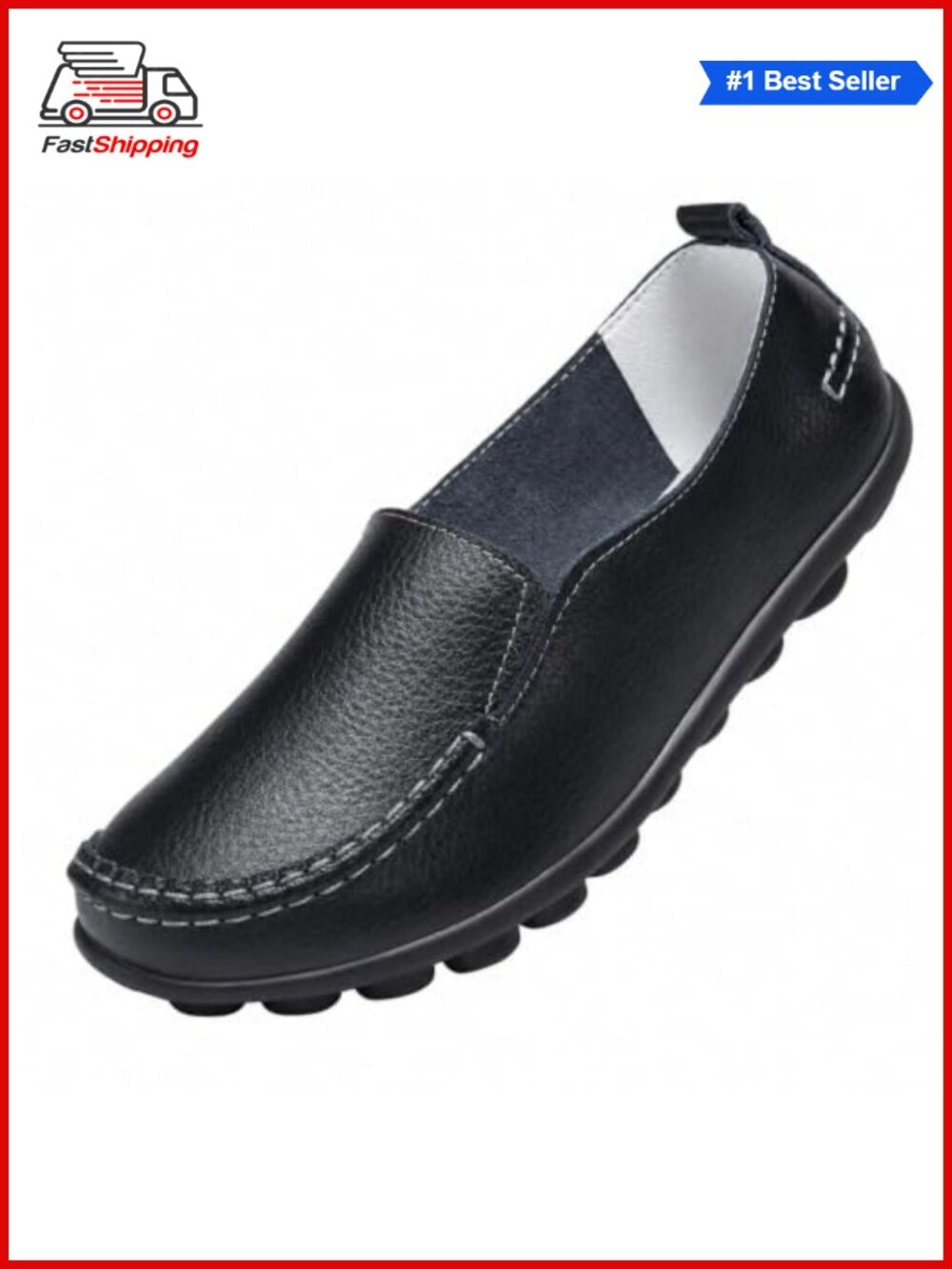 Women's Leather Slip On Loafers Comfortable Walking Flats